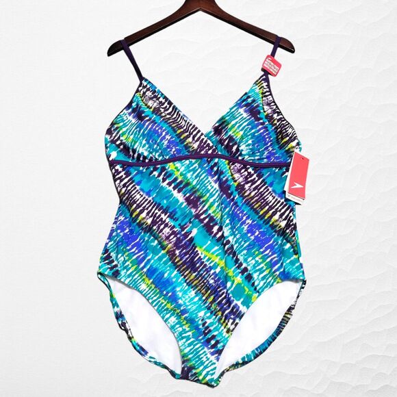 Speedo One Piece Swimsuit Women Plus Size 18 Contemporary Fit Soft Cups Lined - Picture 1 of 16